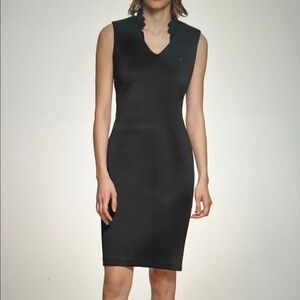 Calvin Klein Black V-Neck Crepe Sheath Dress Sz 4.